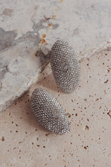 Candice Oval Cabochon Earrings Silver Diamante