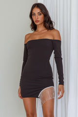 Call On Me Diamante Off-Shoulder Mini Dress Black