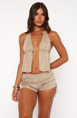 Hidden Gem Knit Booty Shorts Gold