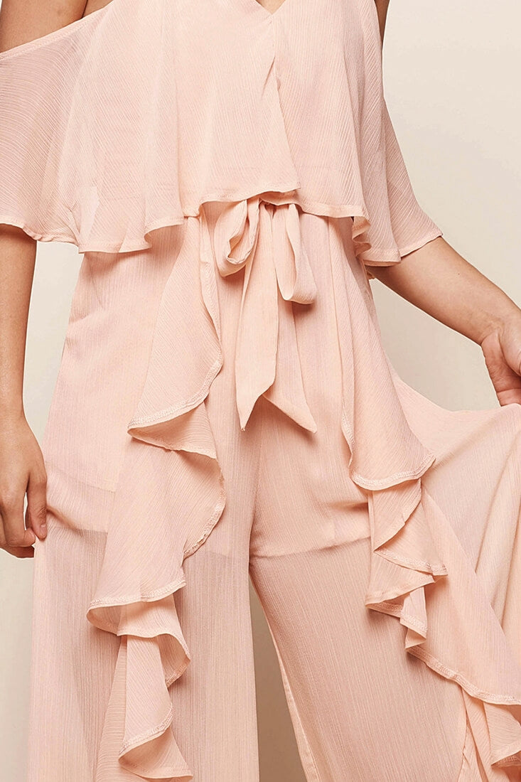 Constance Midi Ruffle Jumpsuit Nude