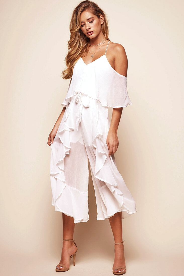 Constance Midi Ruffle Jumpsuit White