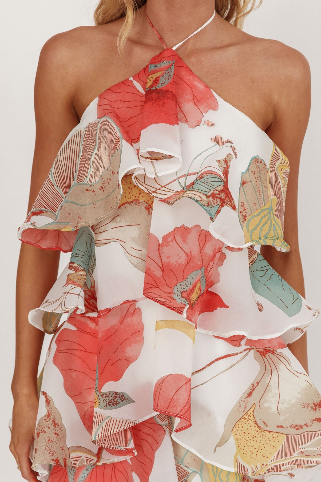 Darylyn Tiered Ruffle Maxi Dress Floral Red
