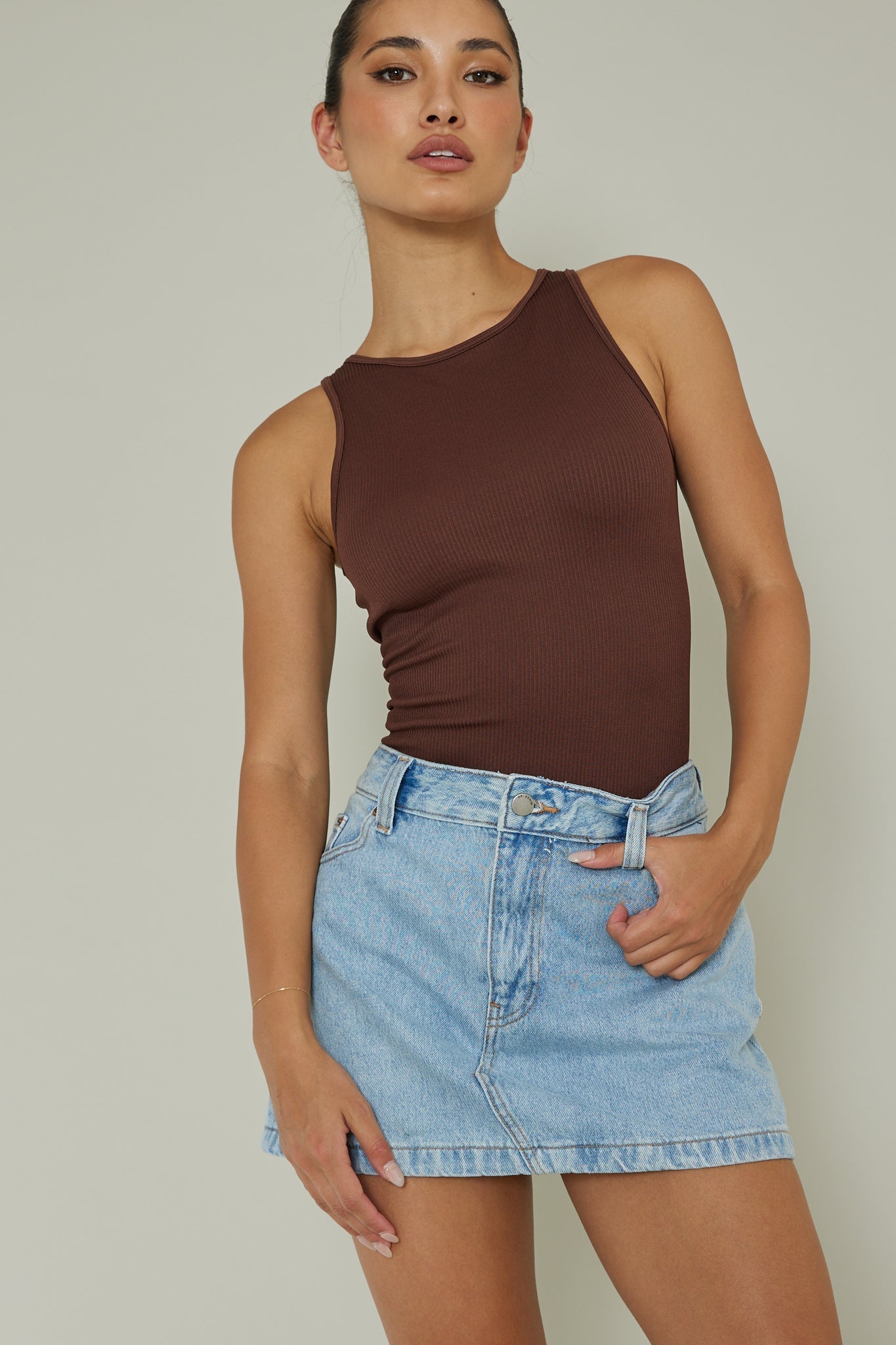 Attitude Ribbed Leotard Chocolate