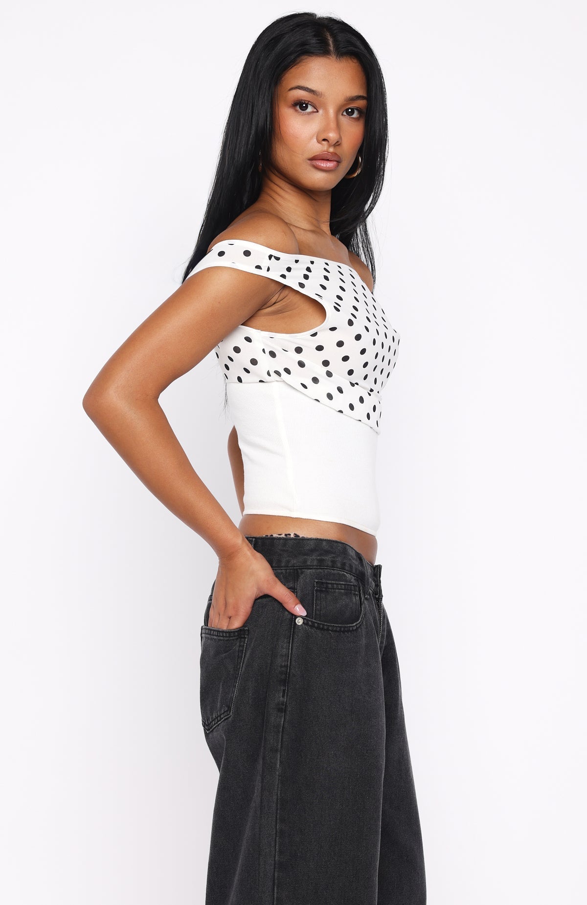 Cherry Charm Top White Polka Dot