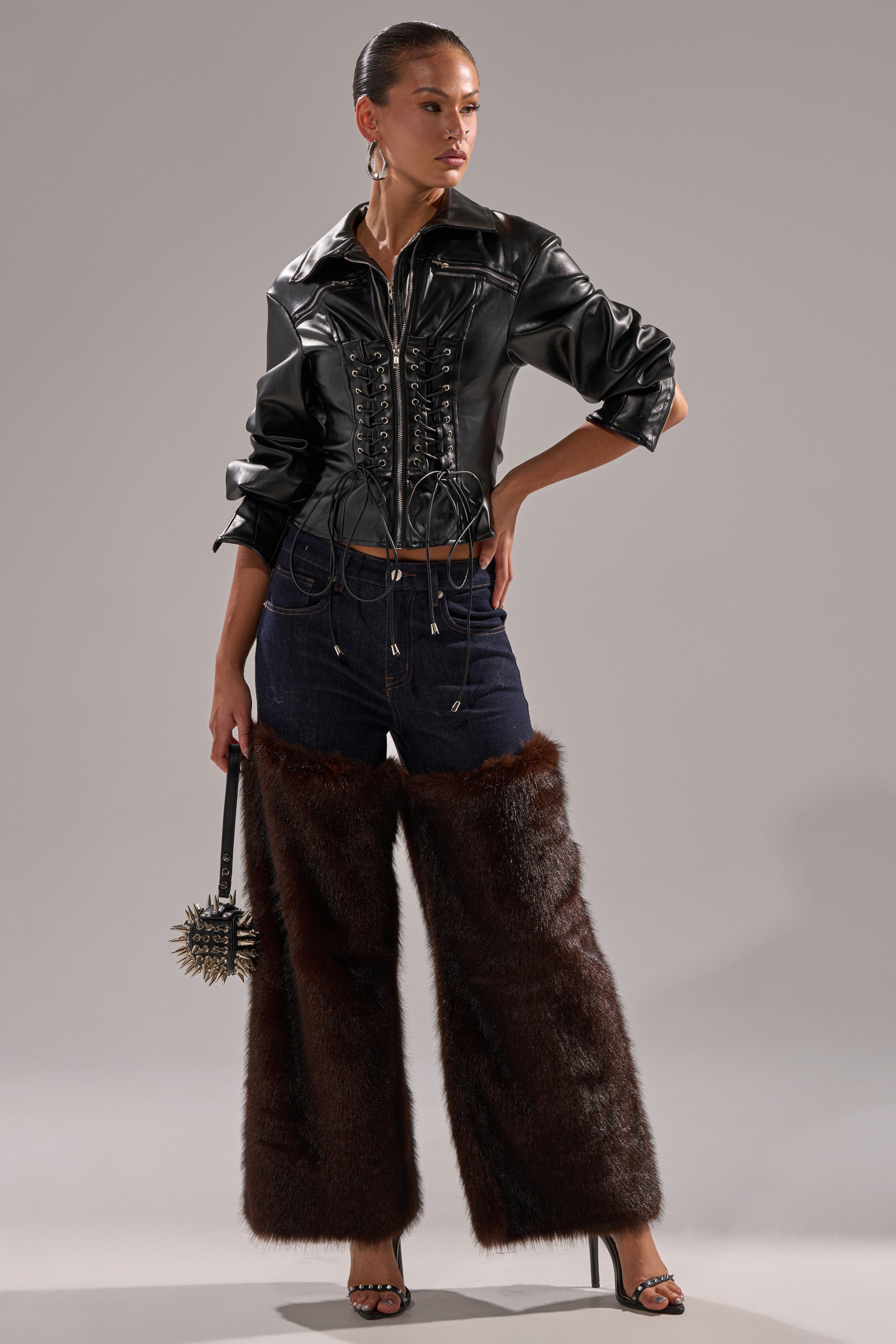 AUDREY FAUX LEATHER BLOUSE