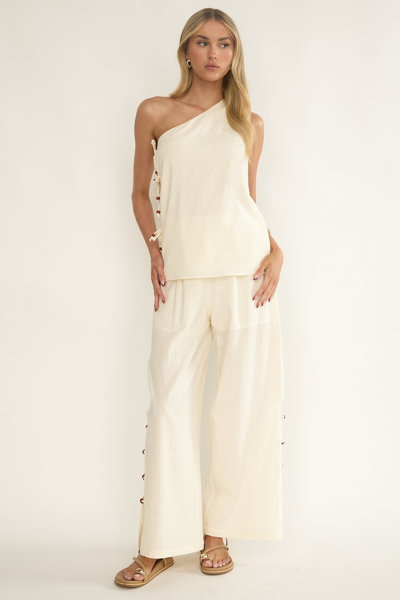 Dahlise One-Shoulder Side Tie Top Cream