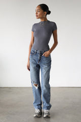 DOGMA High Rise Straight Leg Denim Jeans Dark Wash