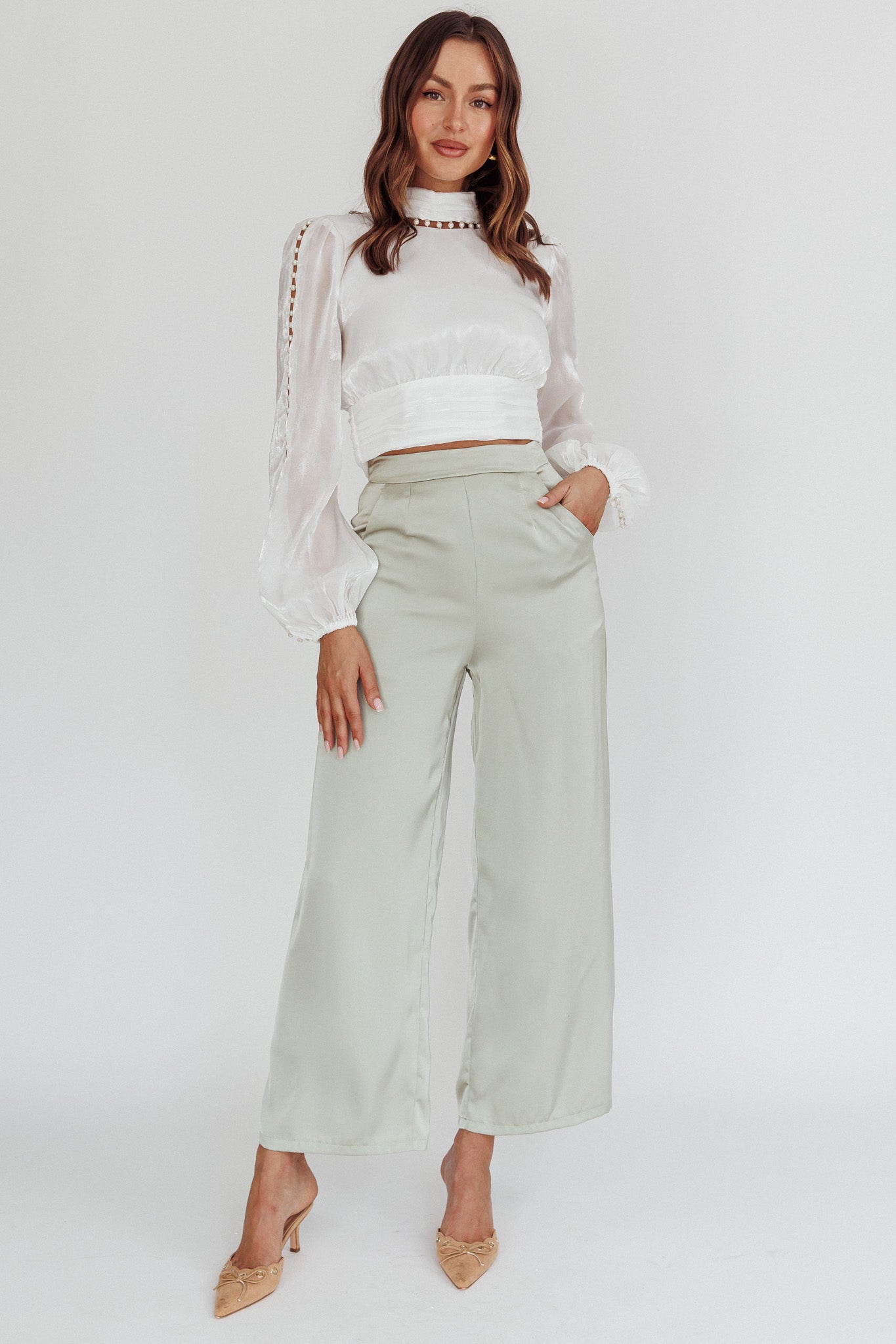Caia Pearl Detail Open Back Top White