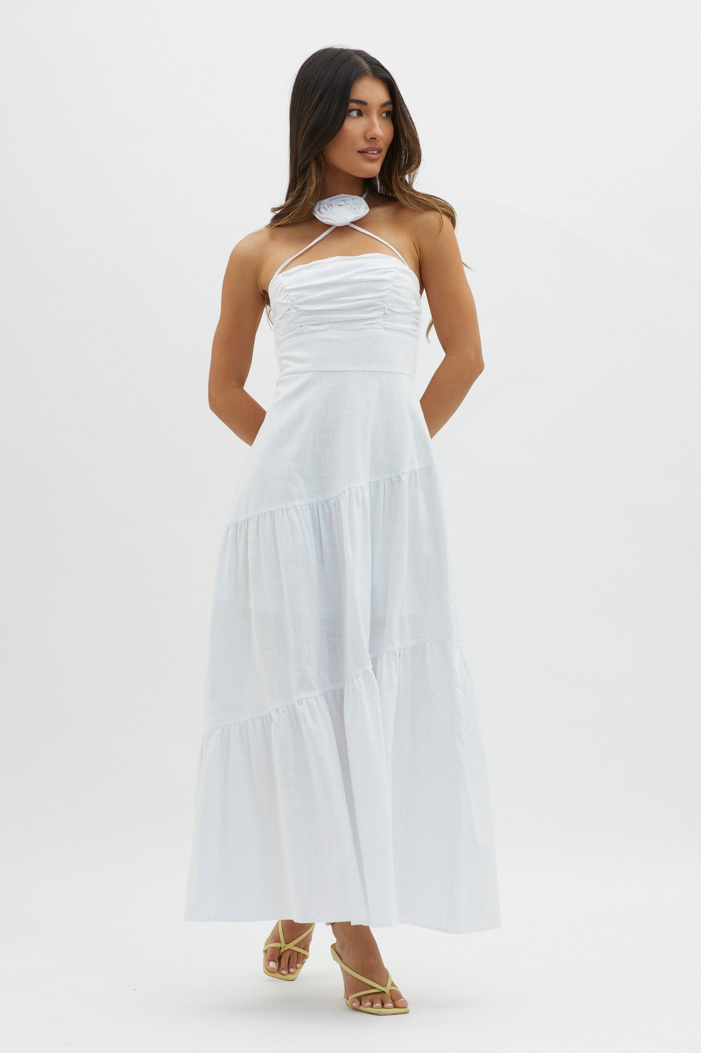 Bondi Rose Decoration Maxi Dress White