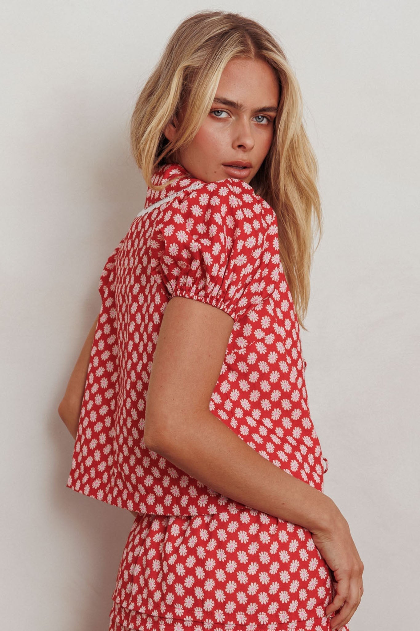 Danessa Tie Front Top Floral Red