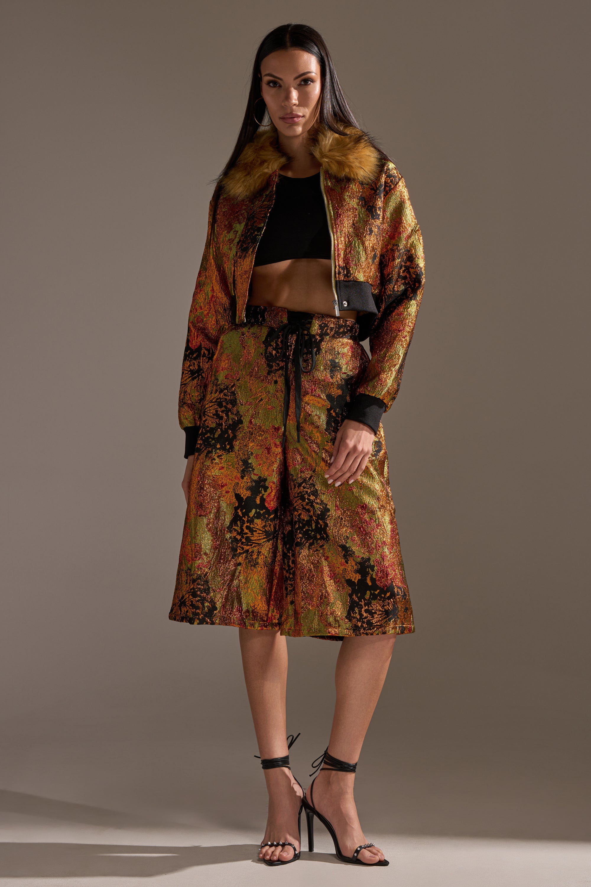 TWIN FLAME BROCADE BERMUDA SHORTS