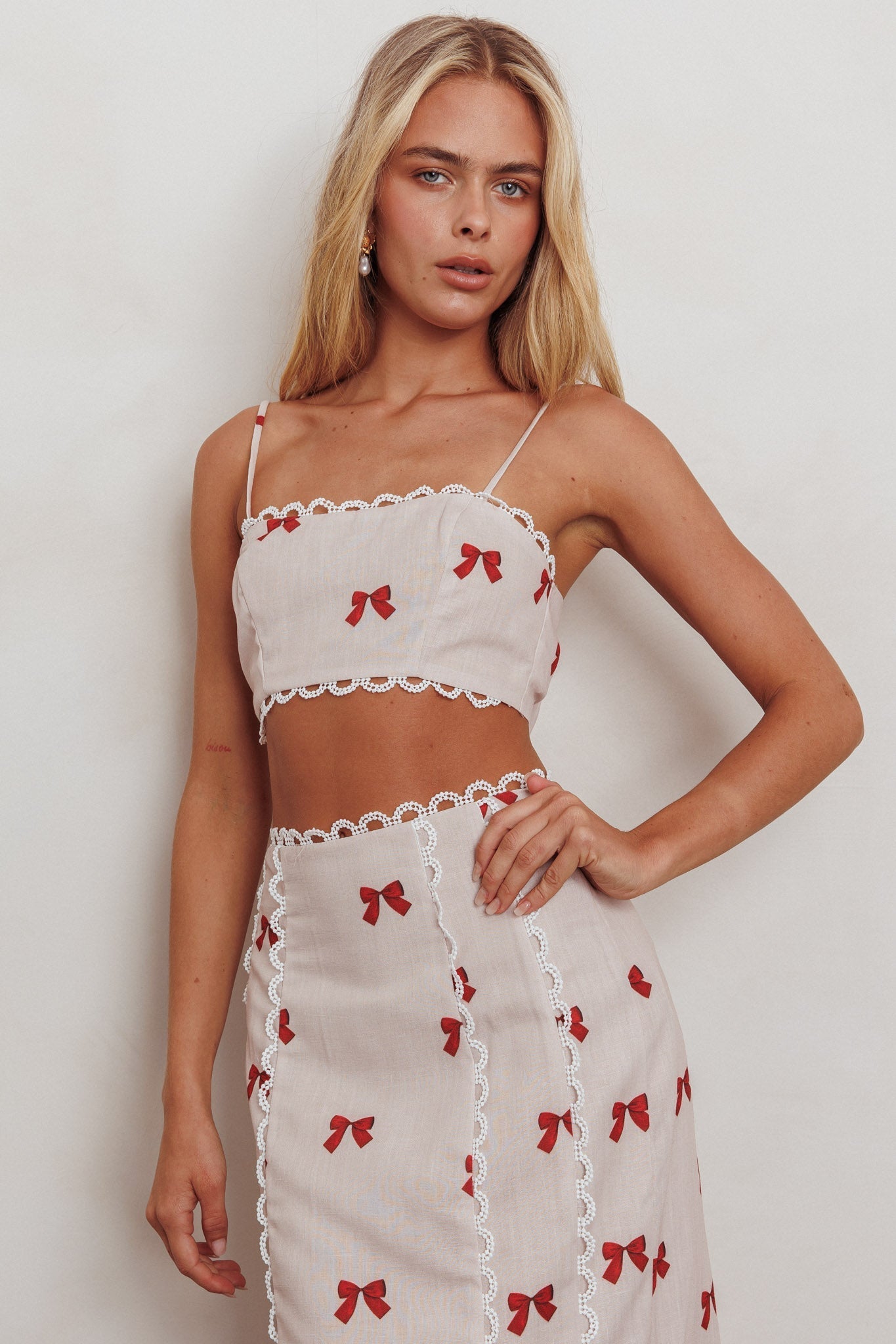 Chamberlain Scallop Trim Maxi Skirt Red Bow