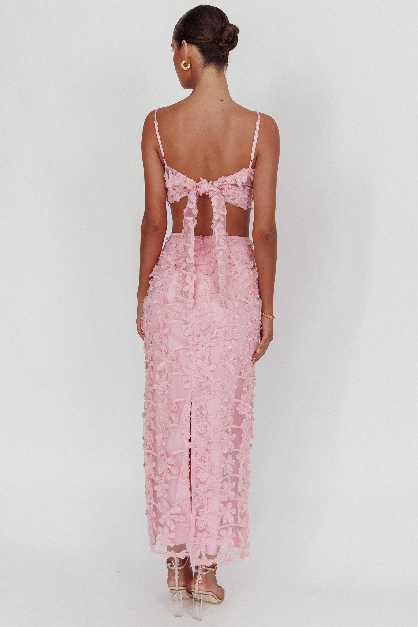 Casi Palm Tree Embroidered Maxi Skirt Baby Pink