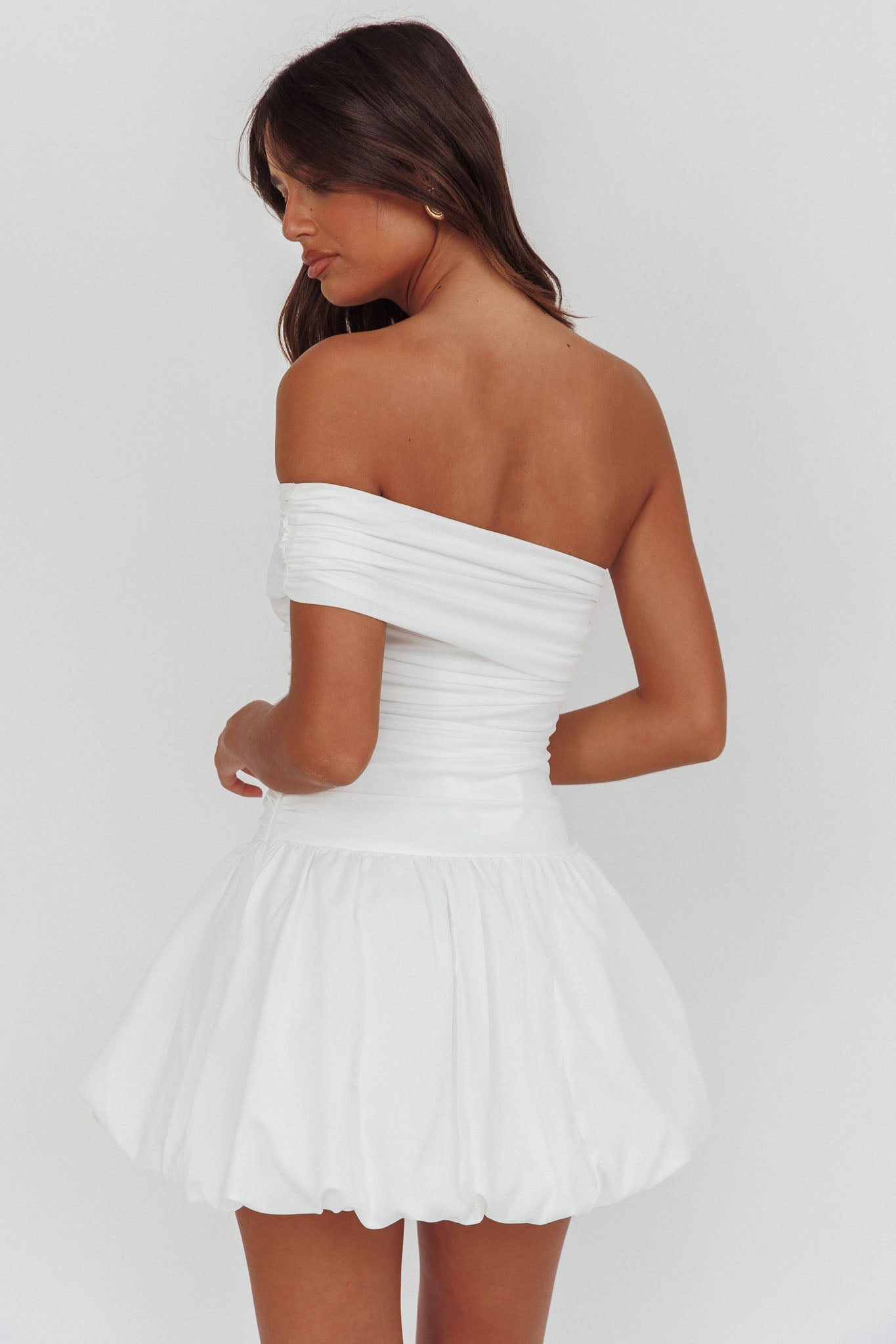 Dalayla One-Sleeve Balloon Skirt Mini Dress White