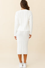 Cozy Up Cable Knit Midi Skirt White