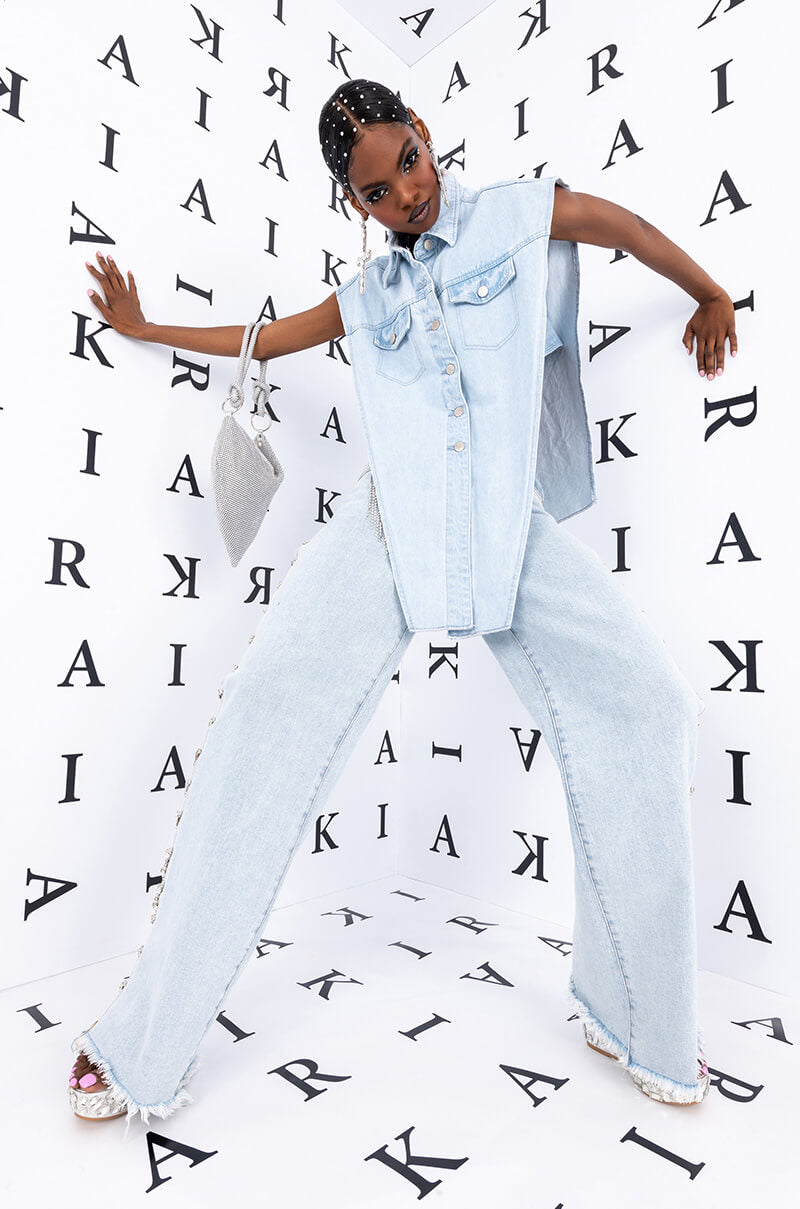 LIGHT WASH ANGLED DENIM VEST