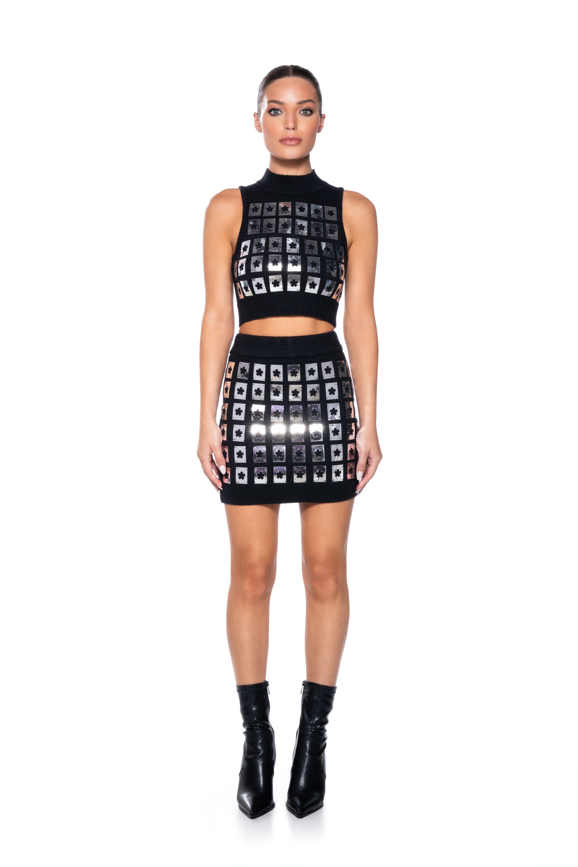 I AM HER EMBELLISHED KNIT MINI SKIRT
