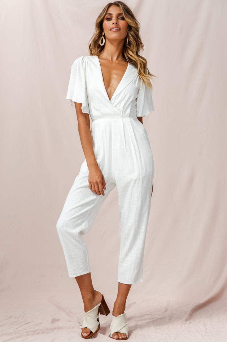 Dana Straight Leg Collared Neck Jumpsuit White