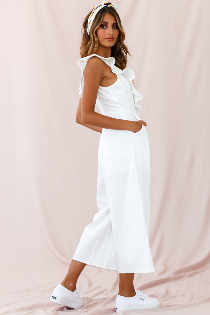 Cheryl Ruffle Strap Wide Leg Jumpsuit White