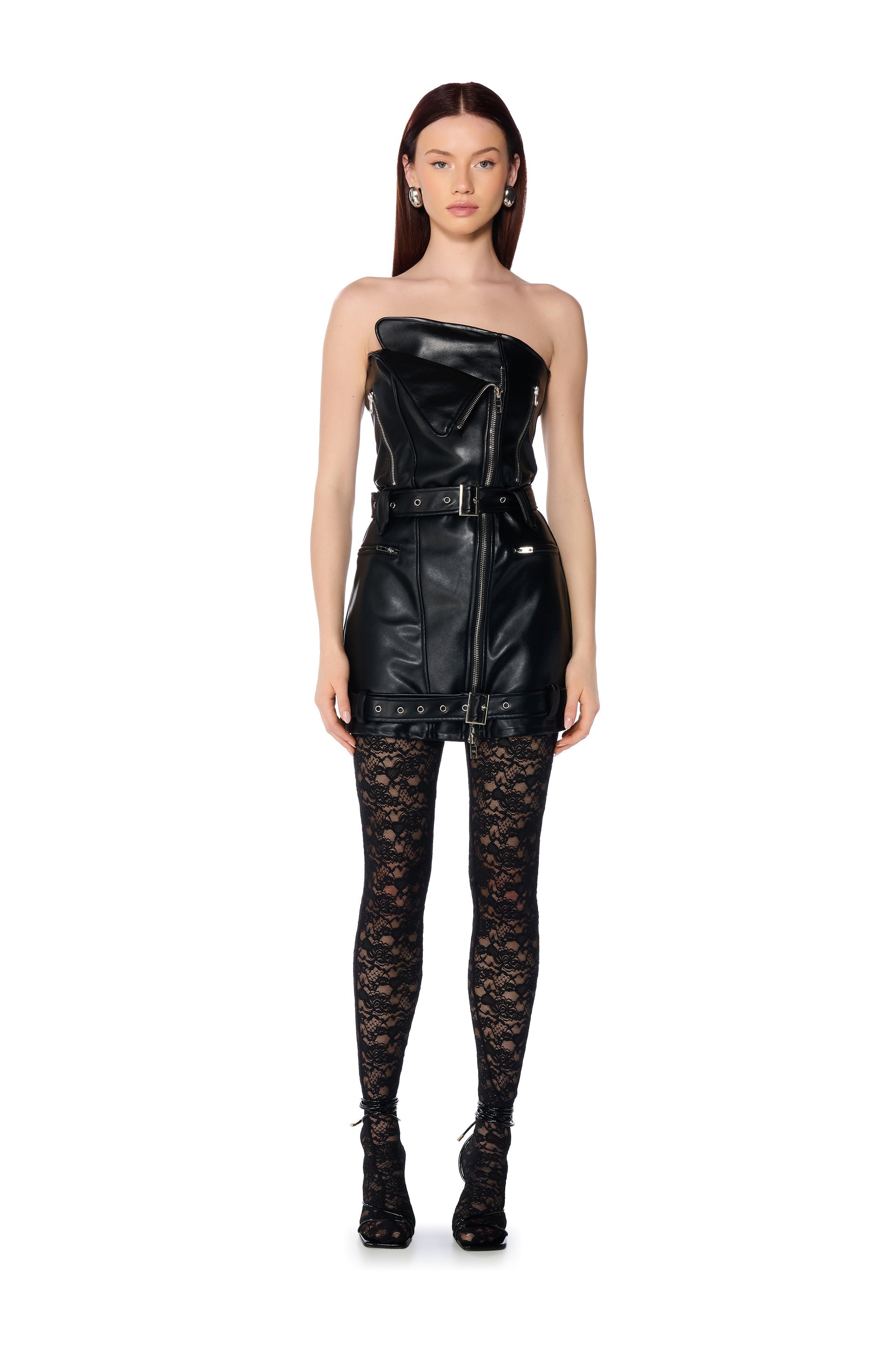 RIDIN DIRTY MOTO PU MINI DRESS IN BLACK