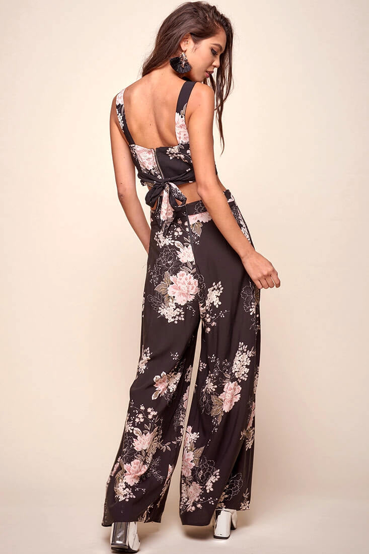 Cicely Floral Wide Leg Pants Black