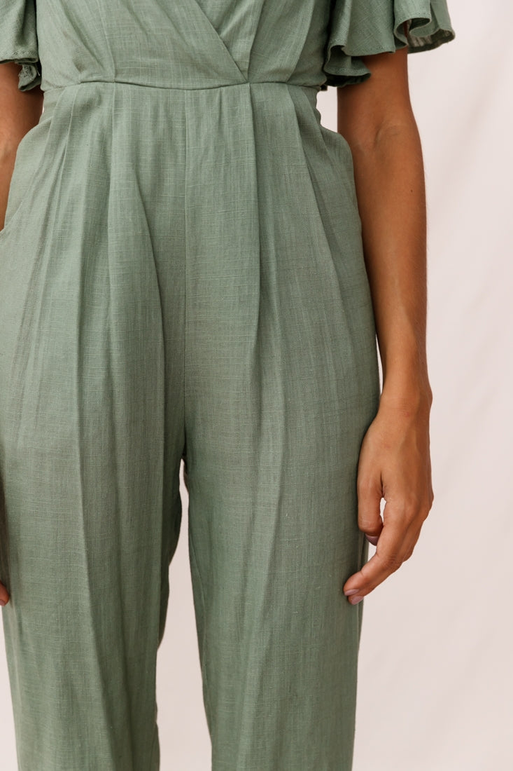 Dana Straight Leg Collared Neck Jumpsuit Olive