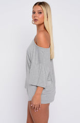 Slow Life Off Shoulder Oversized Pyjama Tee Grey Marle
